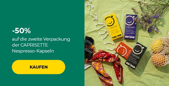 50% auf die zweite Verpackung der CAPRISETTE Nespresso-Kapseln