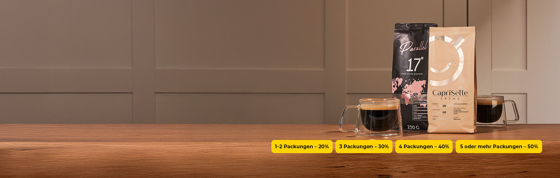 Bis zu -50% auf CAPRISETTE & PARALLEL 1 kg | 250 g Kaffee